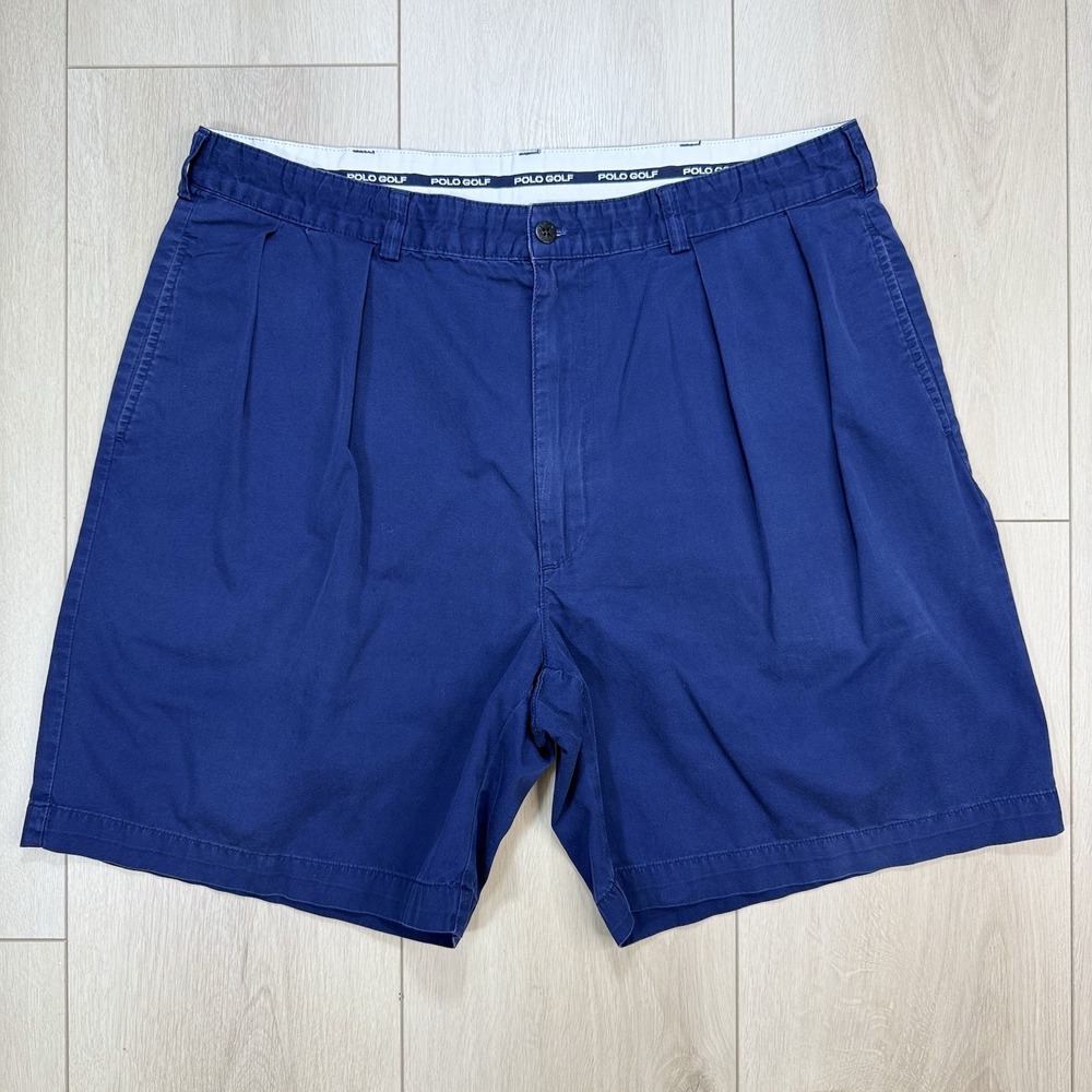 Polo Golf Ralph Lauren Navy Blue Pleated Chino Shorts Mens 38 Cotton Classic
